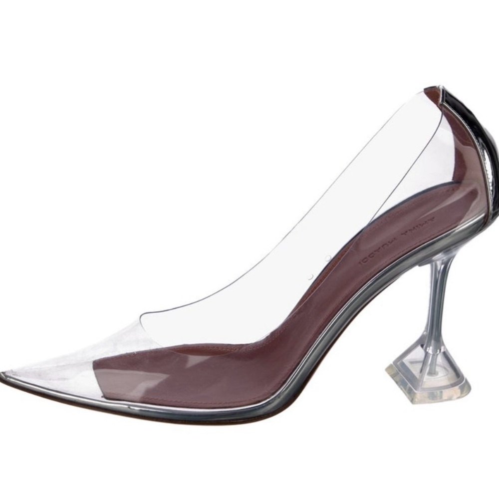 Amina Muaddi Clear Heels with Brown Insole